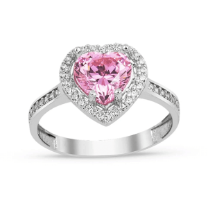 Pink Heart Solitaire Gold Ring