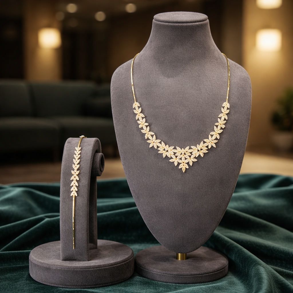 Neva Yaprak Detaylı Kolye & Bileklik Set 14 Ayar – F14KLY159 / F14BLK517