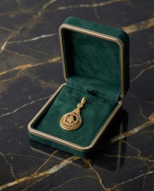Taşlarla Süslenmiş damla Osmanlı Tuğralı Kolye Ucu 14 Ayar - 14KU1152